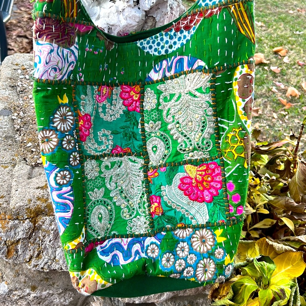 EUC Tribe Azure Handmade Embroidered Hobo Floral Boho Shoulder Bag Handmade - Picture 3 of 12